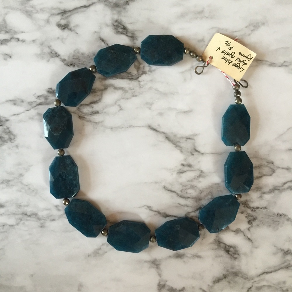 Blue agate & pyrite necklace